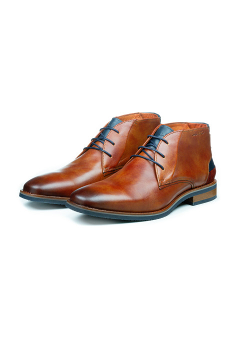 Halbhoher Amalfi-Schnürschuh aus cognacfarbenem Glattleder