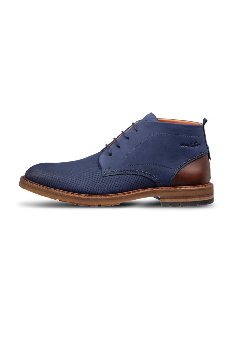 Halbhoher Dino-Schnürschuh aus blauem Glattleder