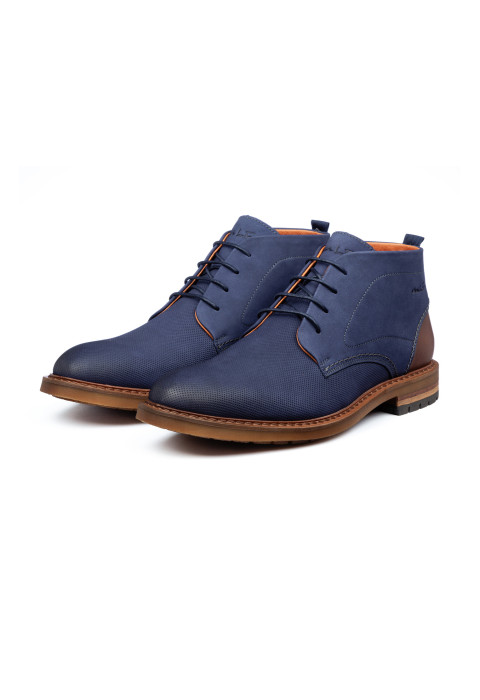 Halbhoher Dino-Schnürschuh aus blauem Glattleder