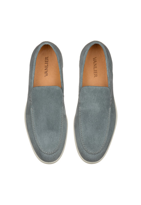 Ascona Slipper aus grau blau Veloursleder