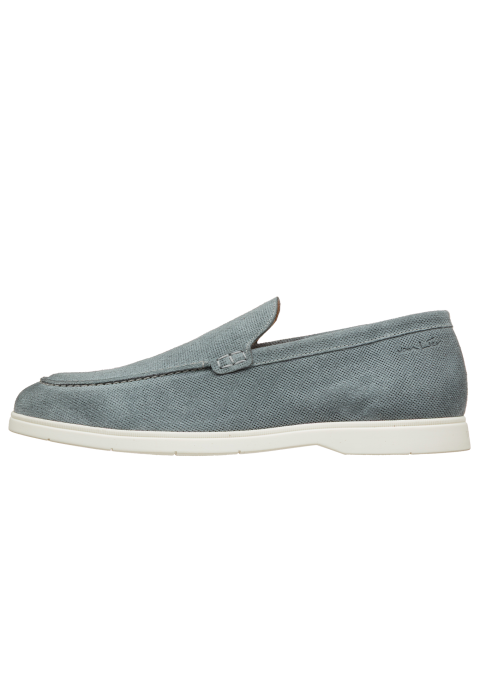 Ascona Slipper aus grau blau Veloursleder