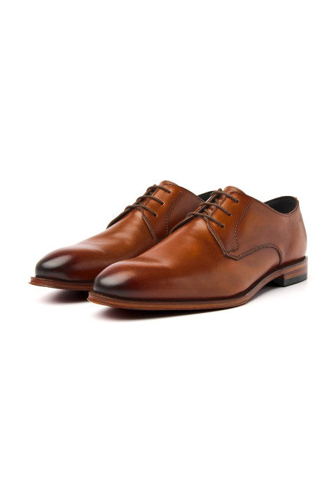 Cognacfarbener Glattleder-Schnürschuh Madison