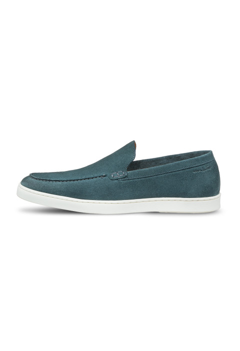 Lugano Slipper aus petrol blau Veloursleder