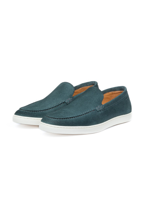 Lugano Slipper aus petrol blau Veloursleder
