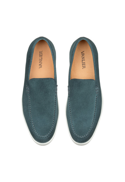 Lugano Slipper aus petrol blau Veloursleder