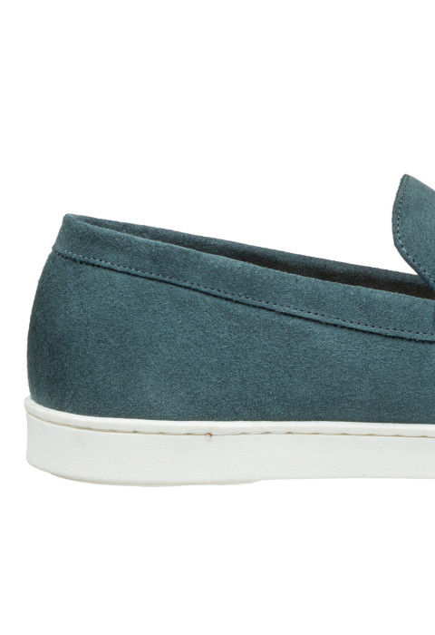 Lugano Slipper aus petrol blau Veloursleder