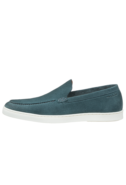 Lugano Slipper aus petrol blau Veloursleder